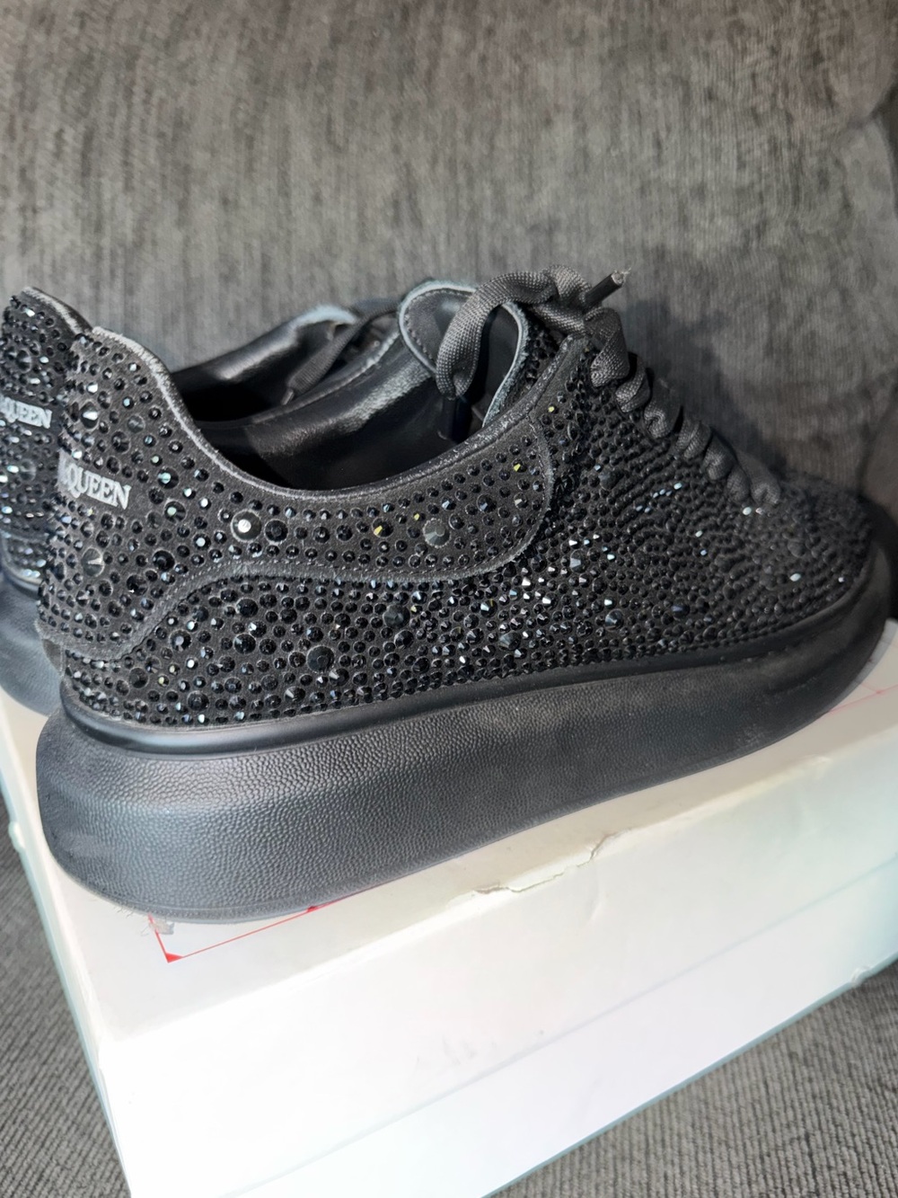 Alexander McQueen Black Crystal-Studded Men’s Platform Sneakers